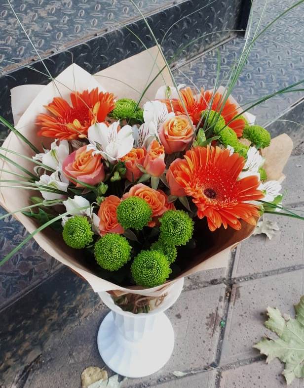 Букет цветов из: Герберы, Хризантемы, Альстромерии и Розы в Рябово