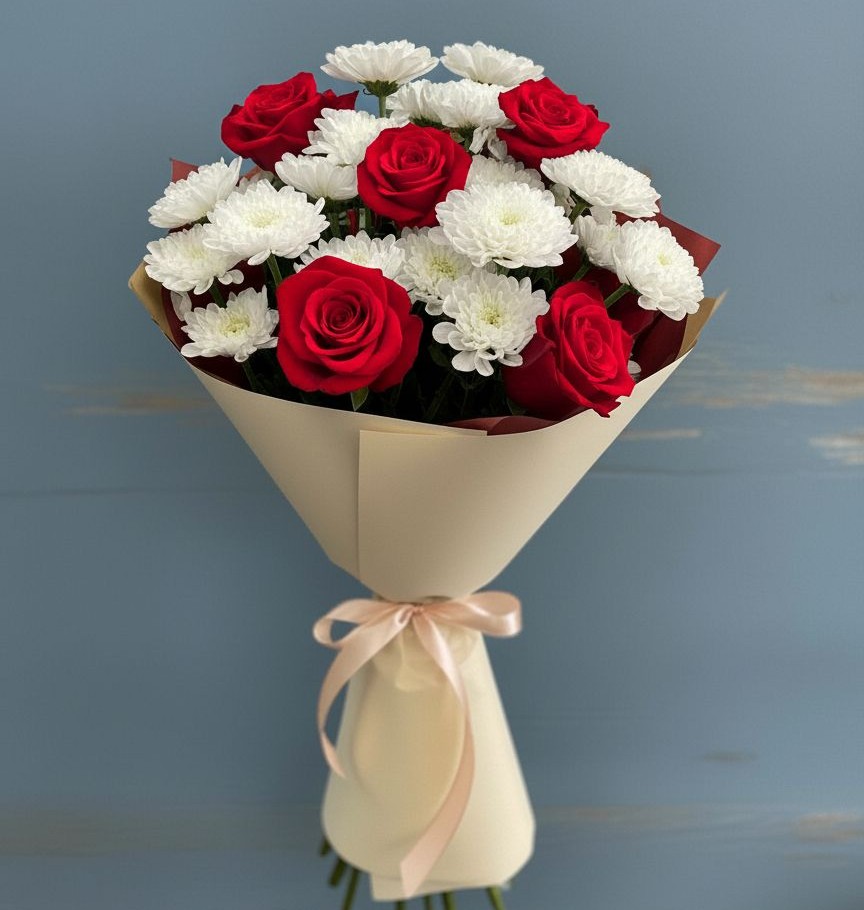 Букет цветов из: Розы и Хризантемы в Рябово