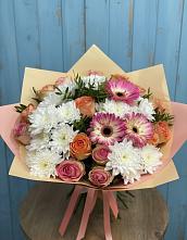 Букет цветов из:  Розы, Герберы и Хризантемы #REPLACE_PRED# Рябово
