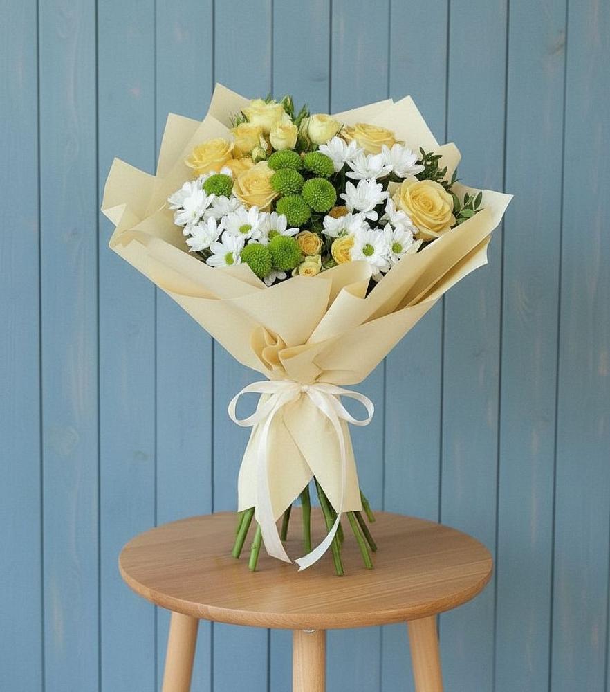 Букет цветов из: Хризантемы и Розы в Рябово