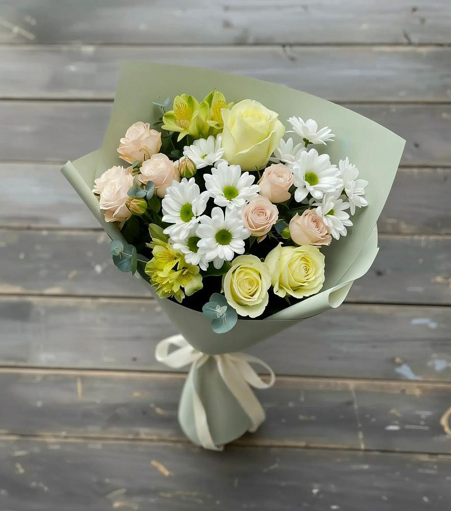 Букет цветов из: Альстромерии, Розы и Хризантемы в Рябово
