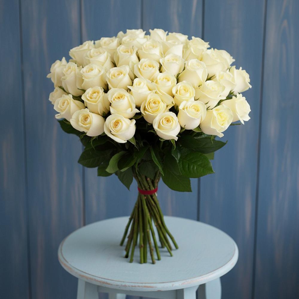 Букет 51 Белая роза Эдлесс Лав в Рябово