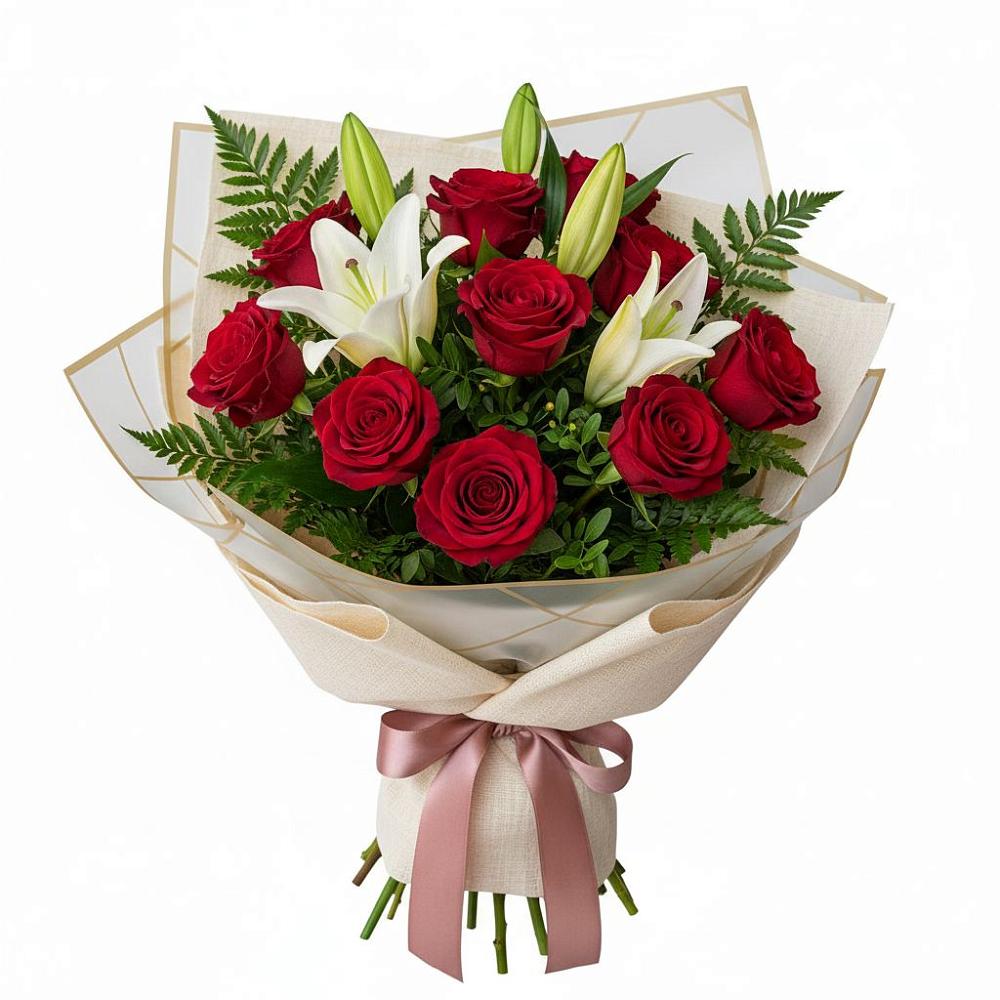 Букет цветов из: Лилии и Розы в Рябово