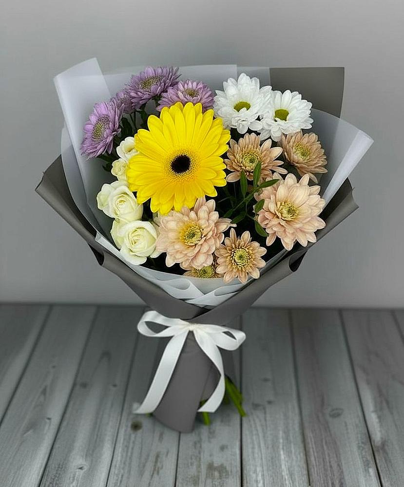 Букет цветов из: Розы, Герберы и Хризантемы в Рябово