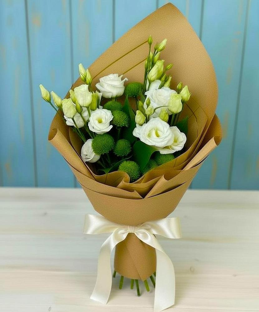 Букет цветов из: Хризантемы и Лизиантусы в Рябово