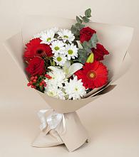 Букет цветов из:  Розы, Хризантемы, Герберы и Лилии в Рябово