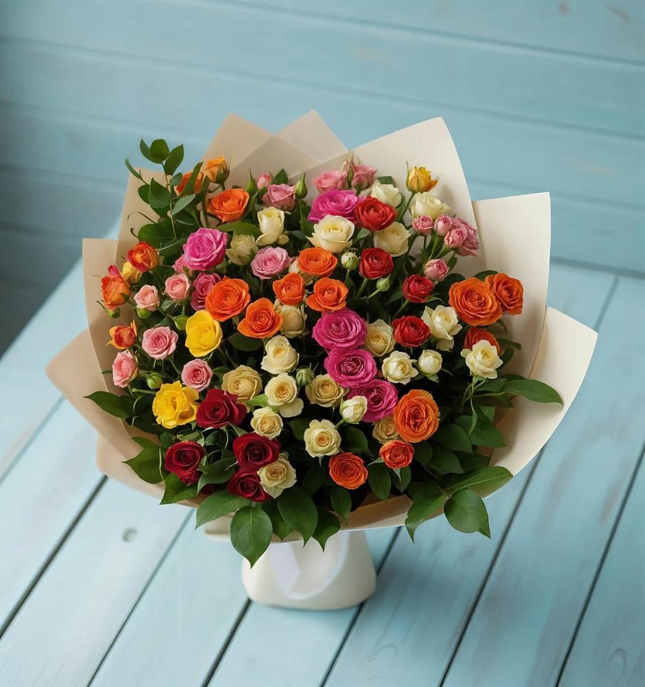 Букет Микс из разноцветных кустовых роз в Рябово