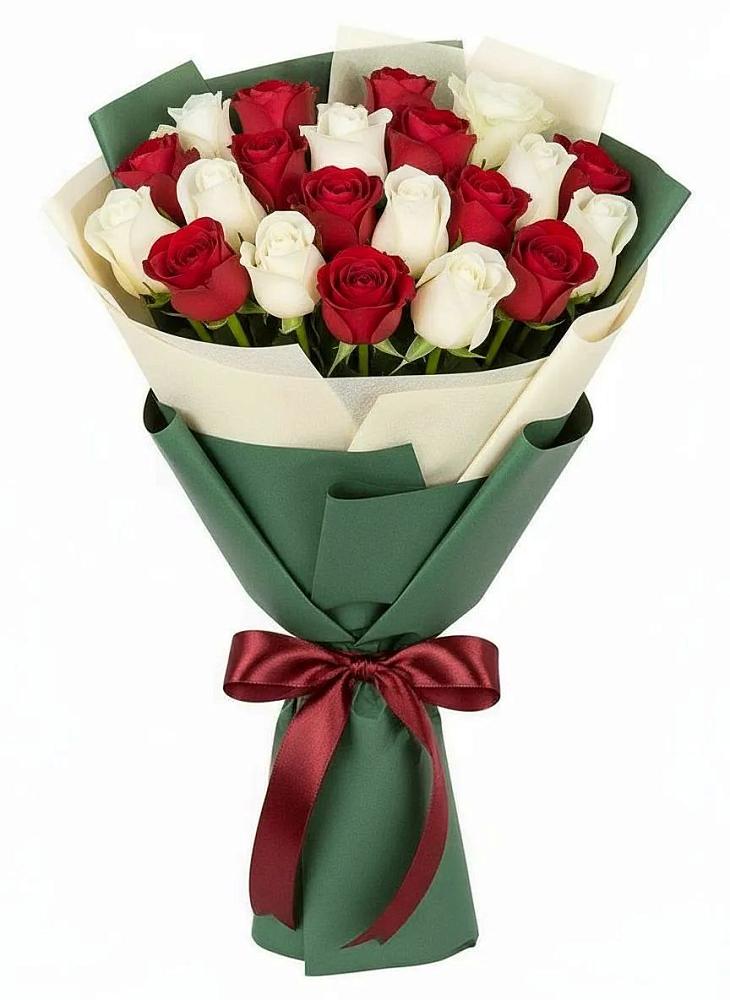 Букет Микс из красных и белых роз в Рябово