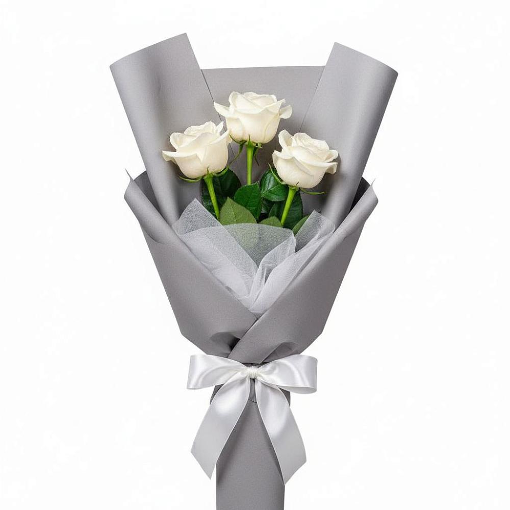Букет 3 белые розы в Рябово