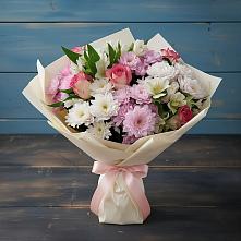 Букет цветов из:  Хризантемы, Альстромерии и Розы в Рябово