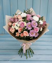 Букет цветов из:  Хризантемы, Розы и Альстромерии в Рябово