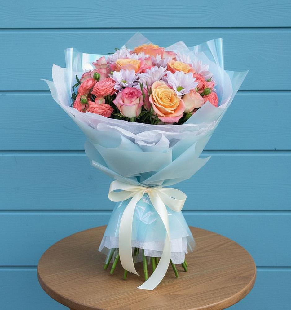 Букет цветов из: Хризантемы и Розы в Рябово